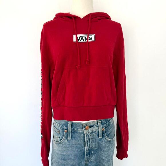 RED CROPPED VANS OFF THE WALL HOODIE - Picture 1 of 6